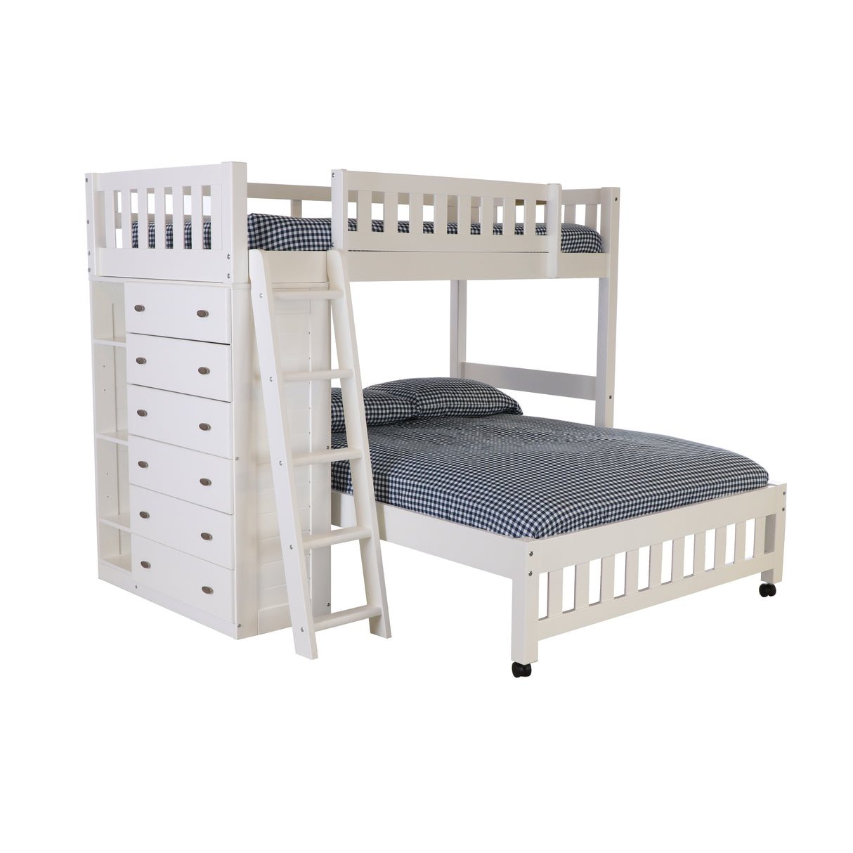 OS Home and Office Furniture Model 0205-TFW Solid Pine Twin Over Full Loft Bed with Six Drawers in White