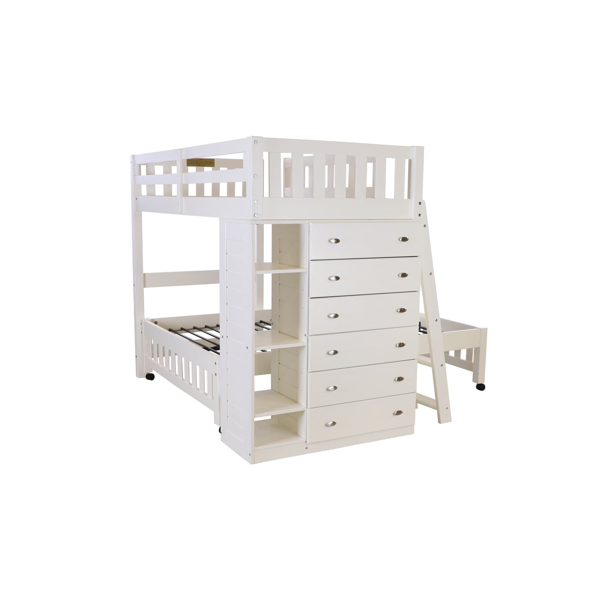 OS Home and Office Furniture Model 0205-TFW Solid Pine Twin Over Full Loft Bed with Six Drawers in White