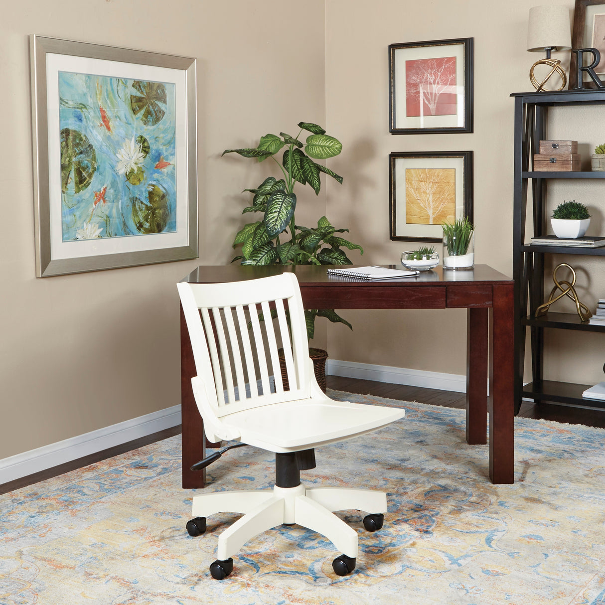 OS Home and Office Furniture Model Deluxe Armless Wood Bankers Chair with Wood Seat in White Finish