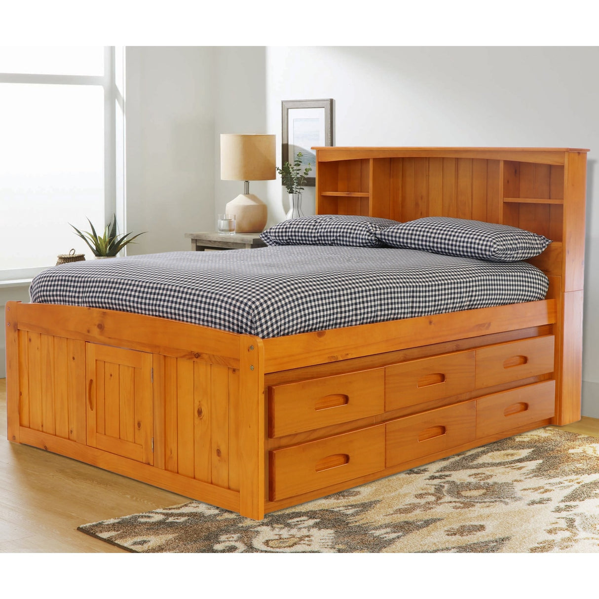 OS Home and Office Furniture Solid Pine Full Captains Bookcase Bed