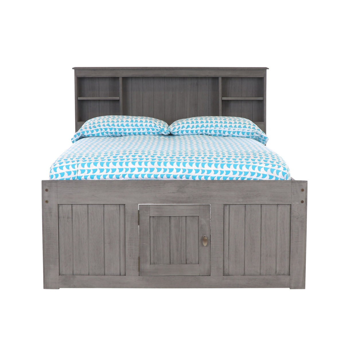 OS Home and Office Furniture Model 3221-K6-KD Solid Pine Full Captains Bookcase Bed with 6 drawers in Charcoal Gray
