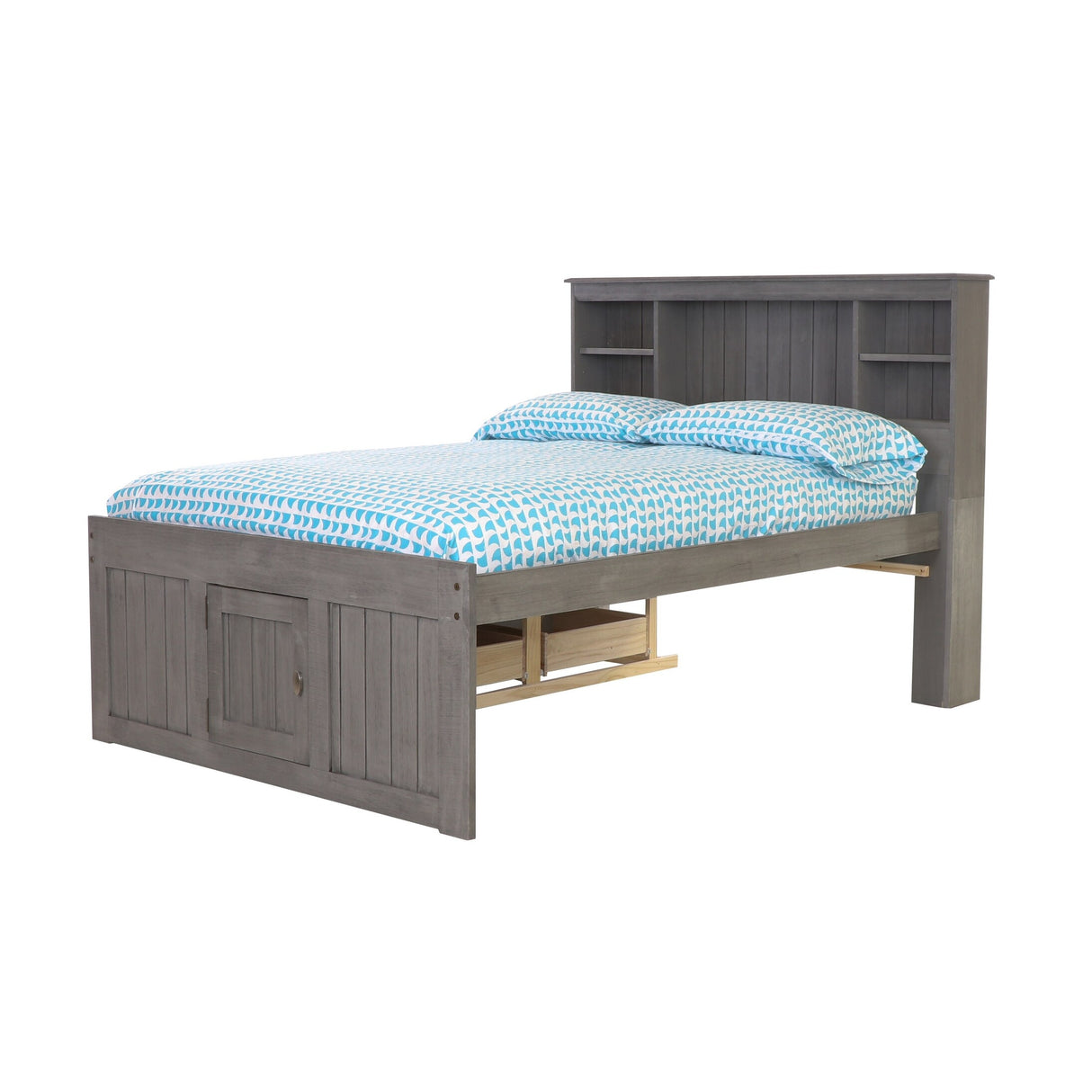 OS Home and Office Furniture Model 3221-K6-KD Solid Pine Full Captains Bookcase Bed with 6 drawers in Charcoal Gray