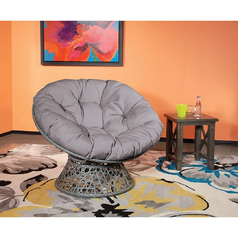 OS Home and Office Furniture Model Papasan Chair with Grey cushion and Dark Grey Wicker Wrapped Frame