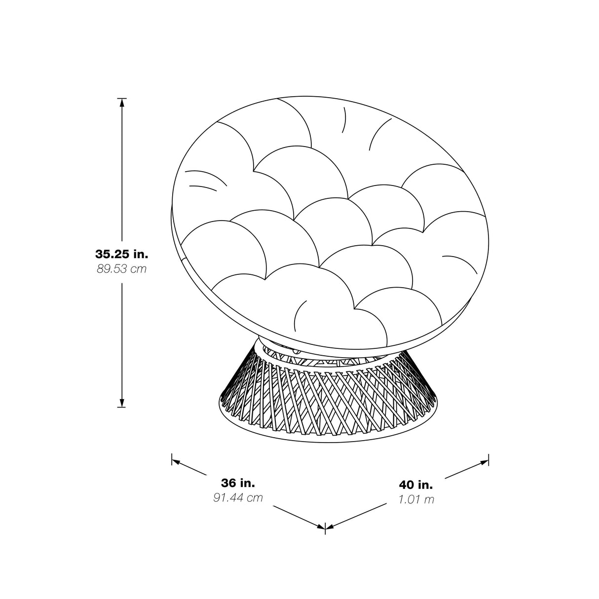 OS Home and Office Furniture Model Papasan Chair with Grey cushion and Dark Grey Wicker Wrapped Frame
