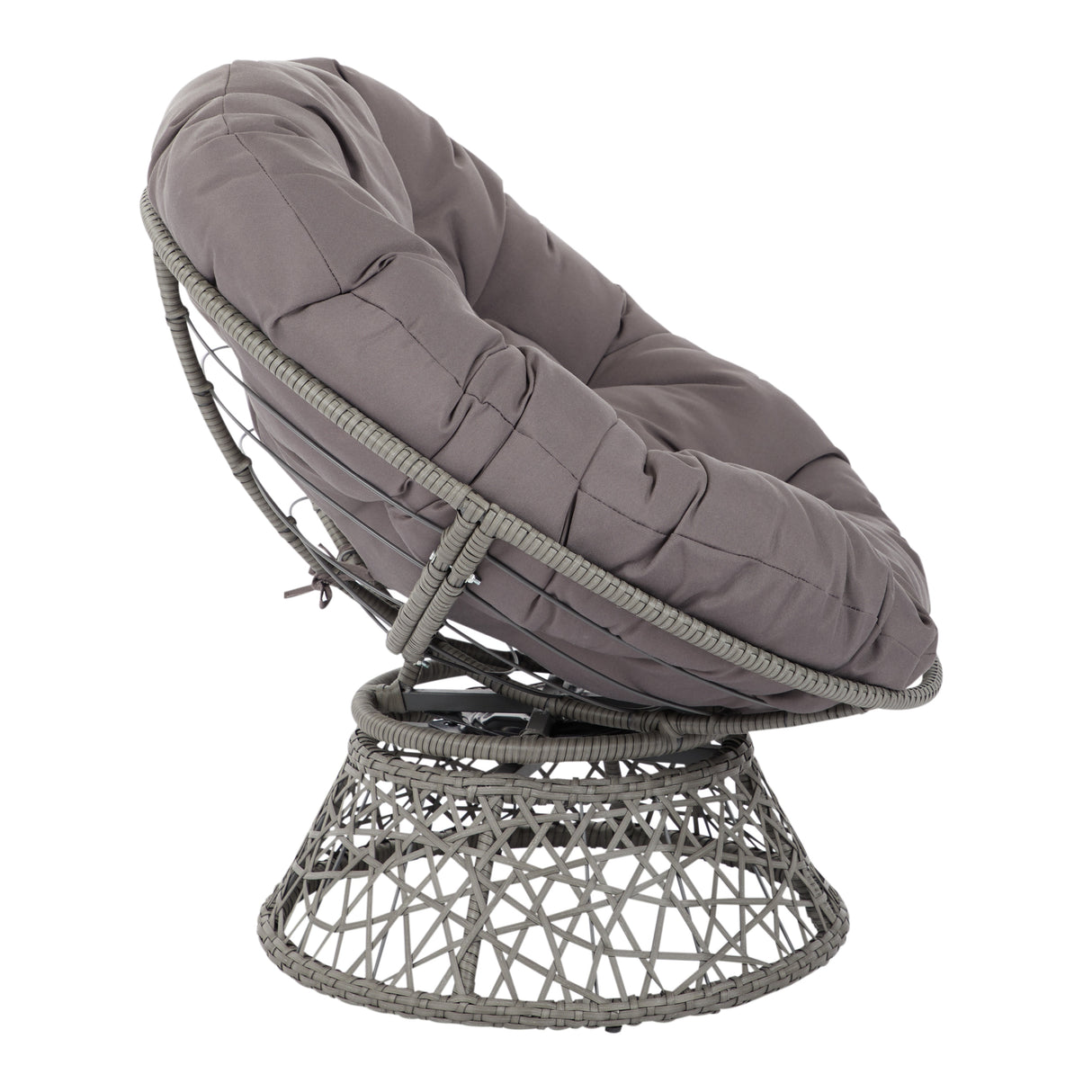 OS Home and Office Furniture Model Papasan Chair with Grey cushion and Dark Grey Wicker Wrapped Frame