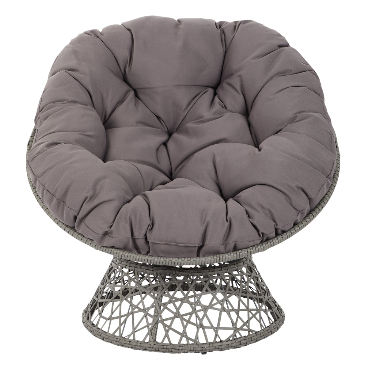 OS Home and Office Furniture Model Papasan Chair with Grey cushion and Dark Grey Wicker Wrapped Frame