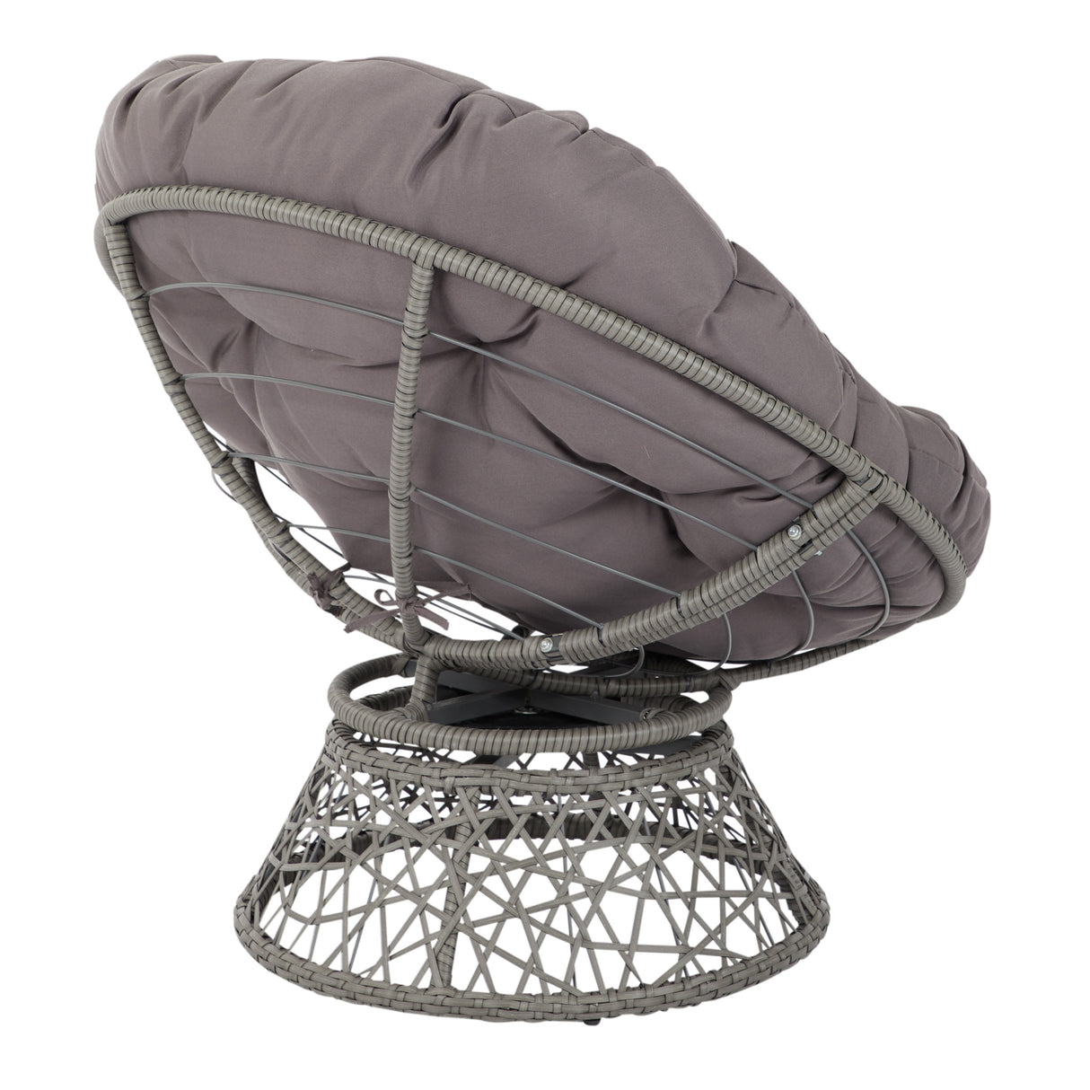 OS Home and Office Furniture Model Papasan Chair with Grey cushion and Dark Grey Wicker Wrapped Frame