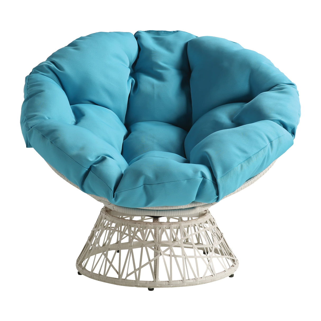 OS Home and Office Furniture Model BF25296CM-BL Papasan Chair with Blue Round Pillow Cushion and Cream Wicker Weave