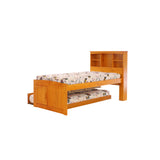 OS Home and Office Furniture Solid Pine Twin Captains Bookcase Bed with 3 drawers and a Twin Sized Trundle in Warm Honey
