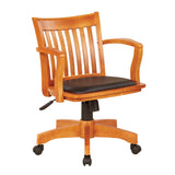 OS Home and Office Model Deluxe Wood Bankers Chair with Vinyl Padded Seat in Fruit Wood Finish and Black Vinyl Fabric