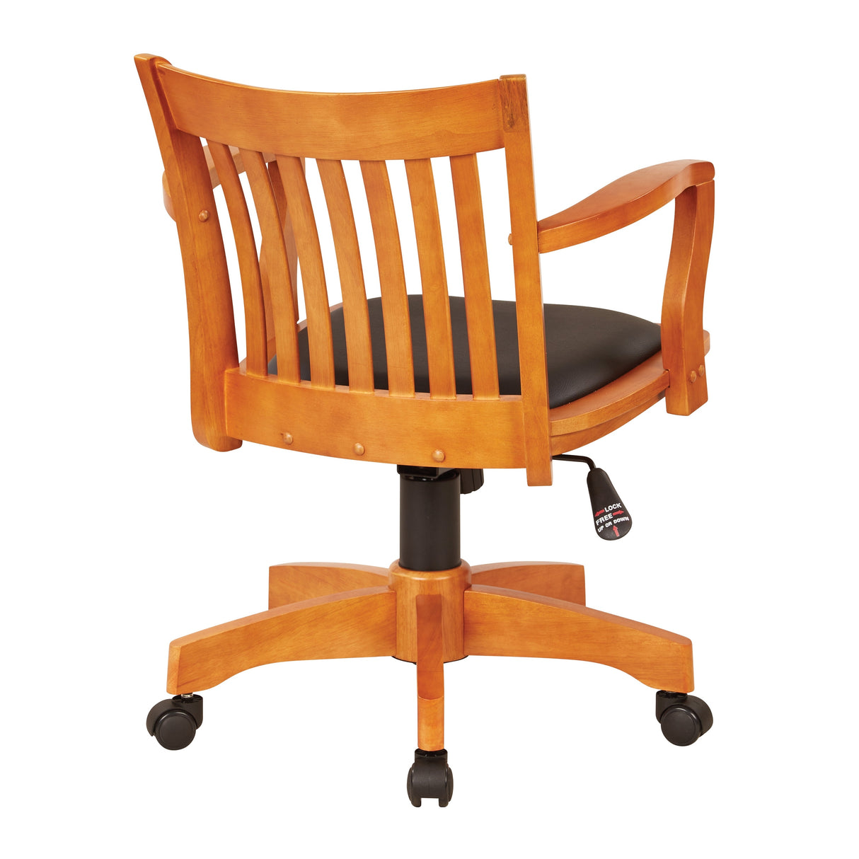 OS Home and Office Model Deluxe Wood Bankers Chair with Vinyl Padded Seat in Fruit Wood Finish and Black Vinyl Fabric