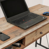 OS Home and Office Model Home Study Desk with Drawer and Cubby Storage Shelves and Rustic Barnwood Laminate
