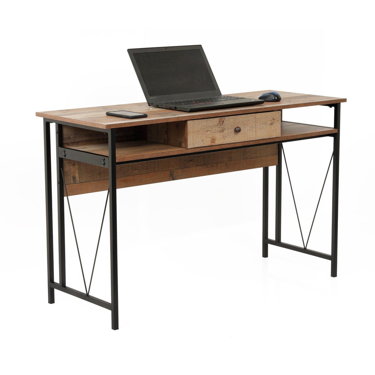 OS Home and Office Model Home Study Desk with Drawer and Cubby Storage Shelves and Rustic Barnwood Laminate