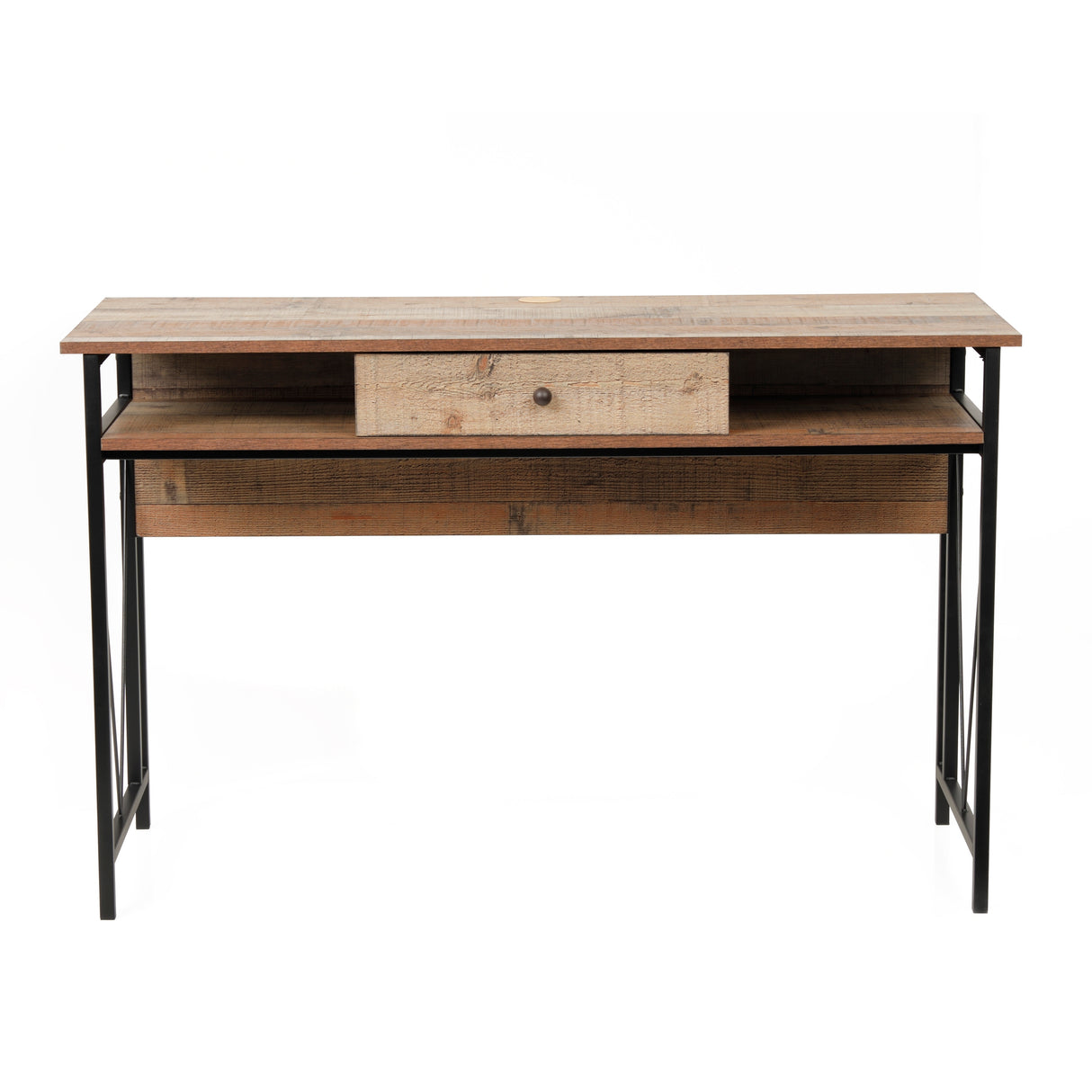 OS Home and Office Model Home Study Desk with Drawer and Cubby Storage Shelves and Rustic Barnwood Laminate