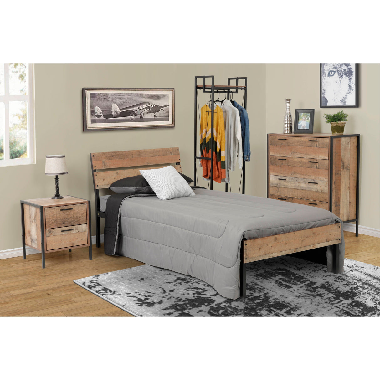 OS Home and Office Model Home Study Desk with Drawer and Cubby Storage Shelves and Rustic Barnwood Laminate