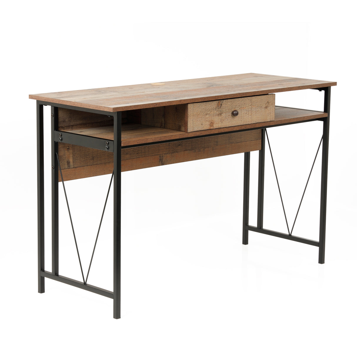 OS Home and Office Model Home Study Desk with Drawer and Cubby Storage Shelves and Rustic Barnwood Laminate
