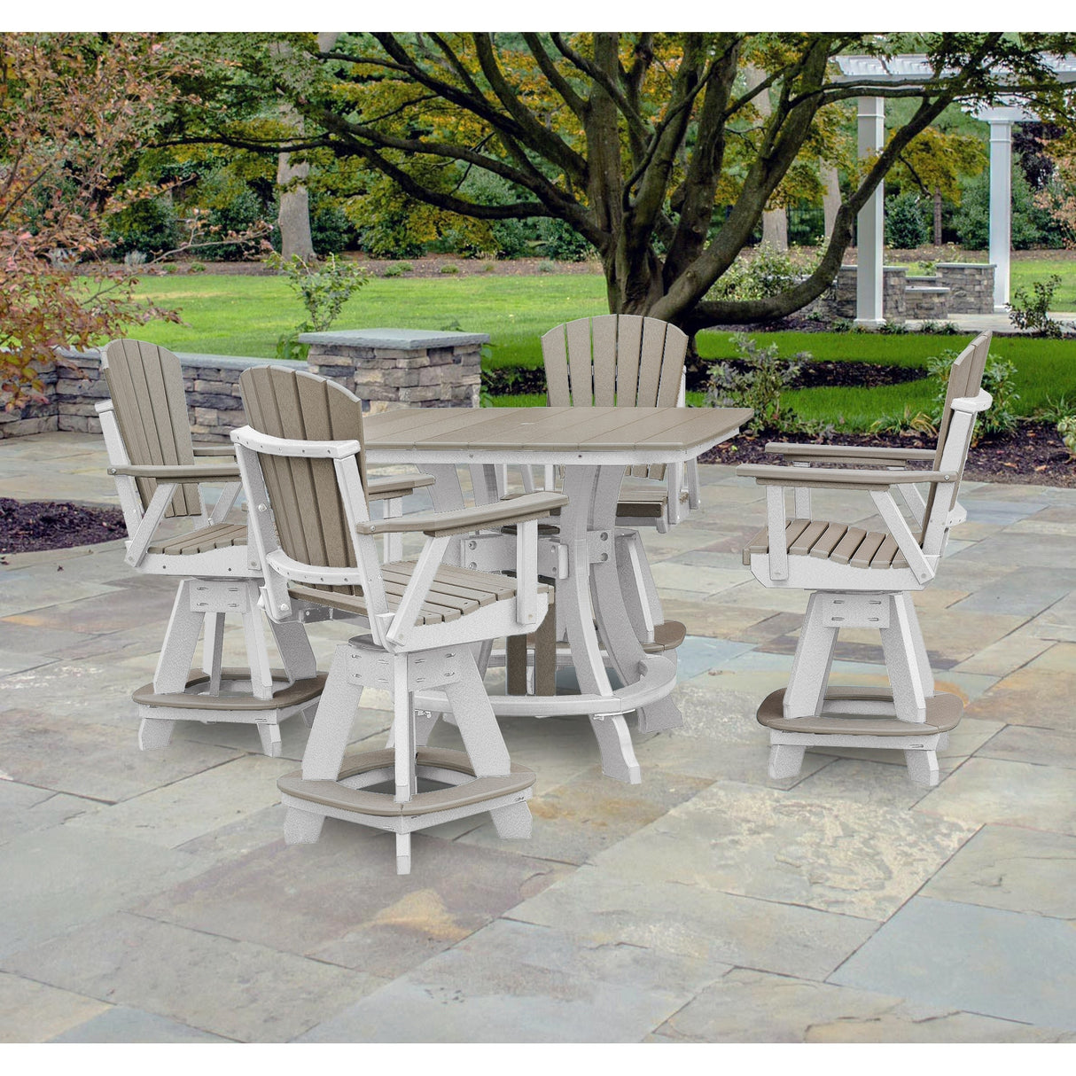 OS Home and Office Five Piece Square Counter Height Dining Set in Weatherwood on a White Base