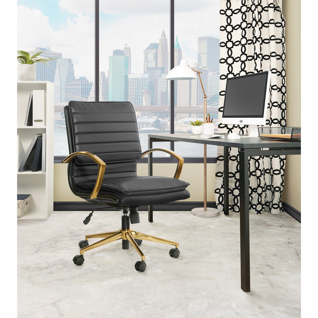 OSP Home Furnishings Gold Base Mid-back Faux Leather Office Chair