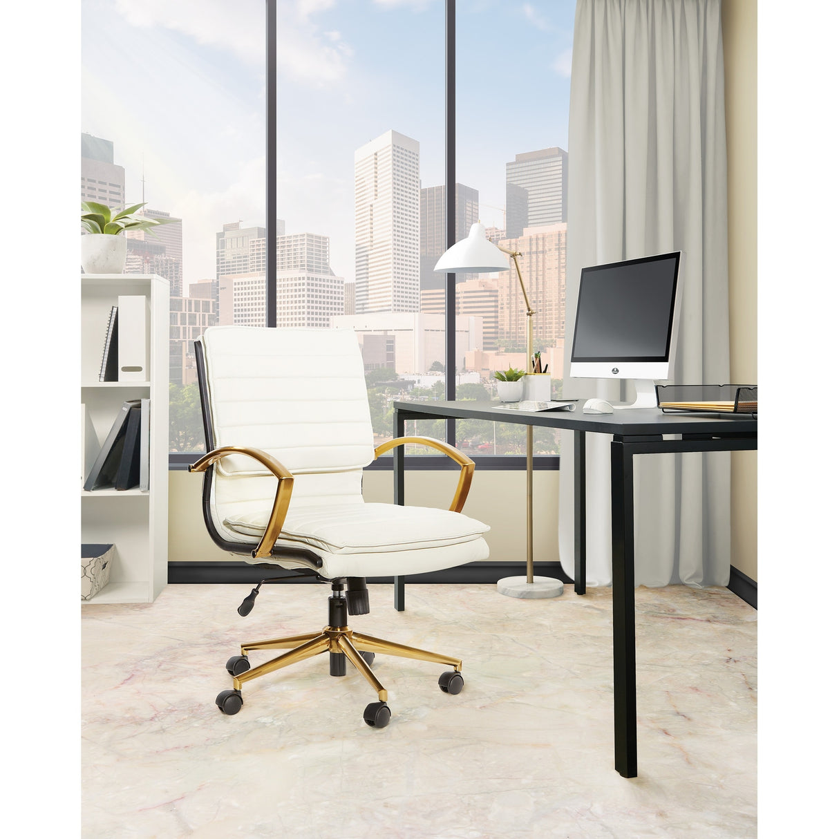 OSP Home Furnishings Gold Base Mid-back Faux Leather Office Chair