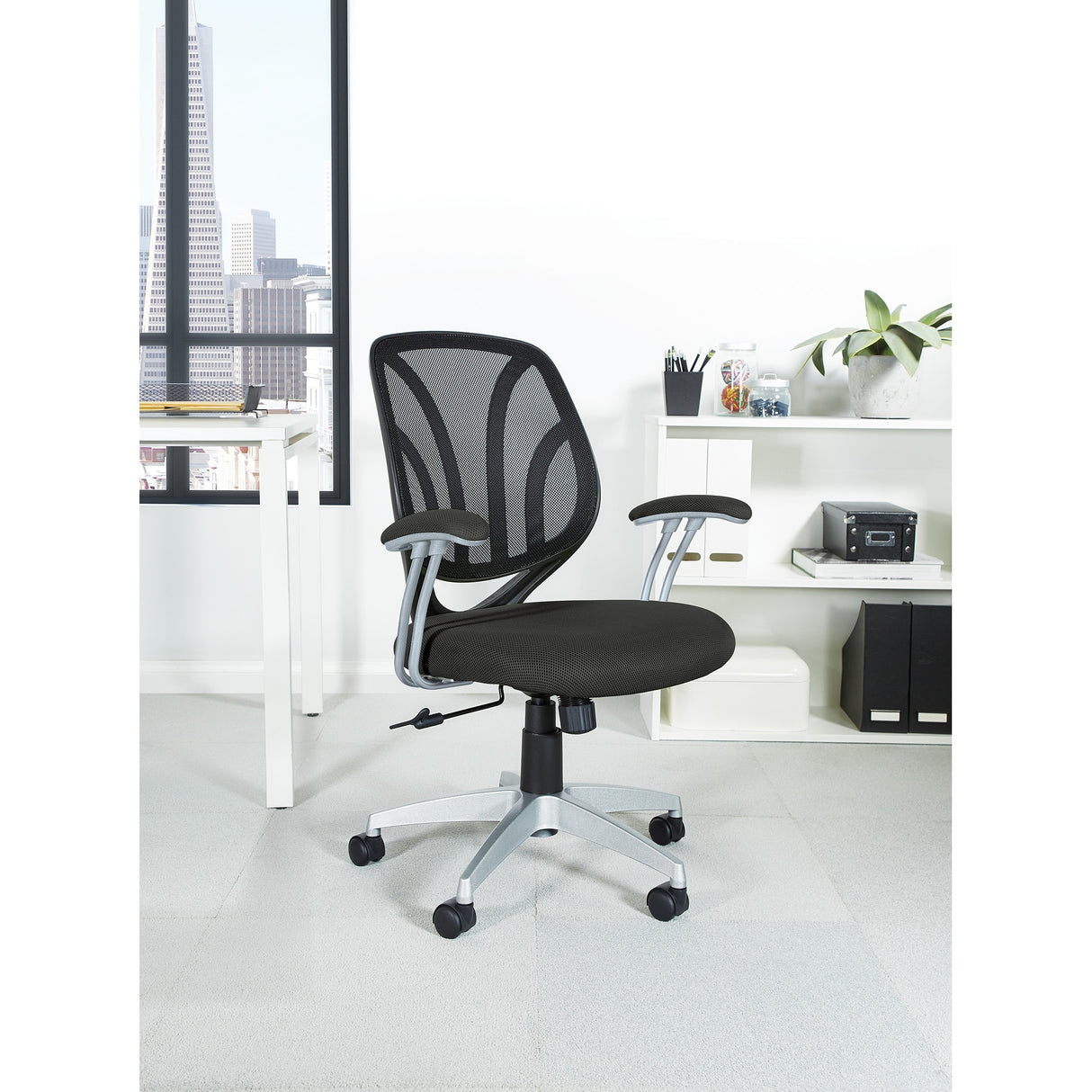 Screen Office Chair with Silver Arms and Base