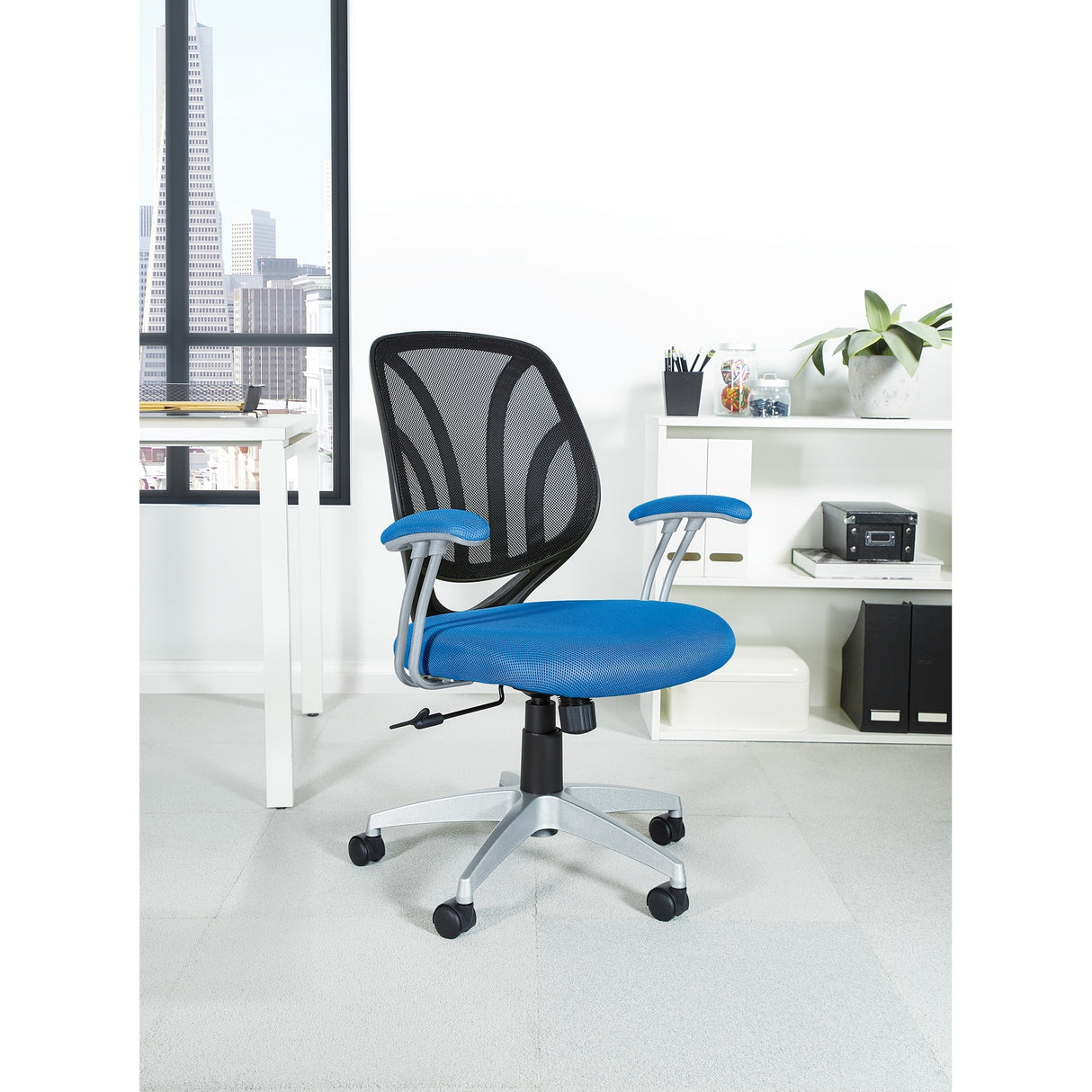 Screen Office Chair with Silver Arms and Base