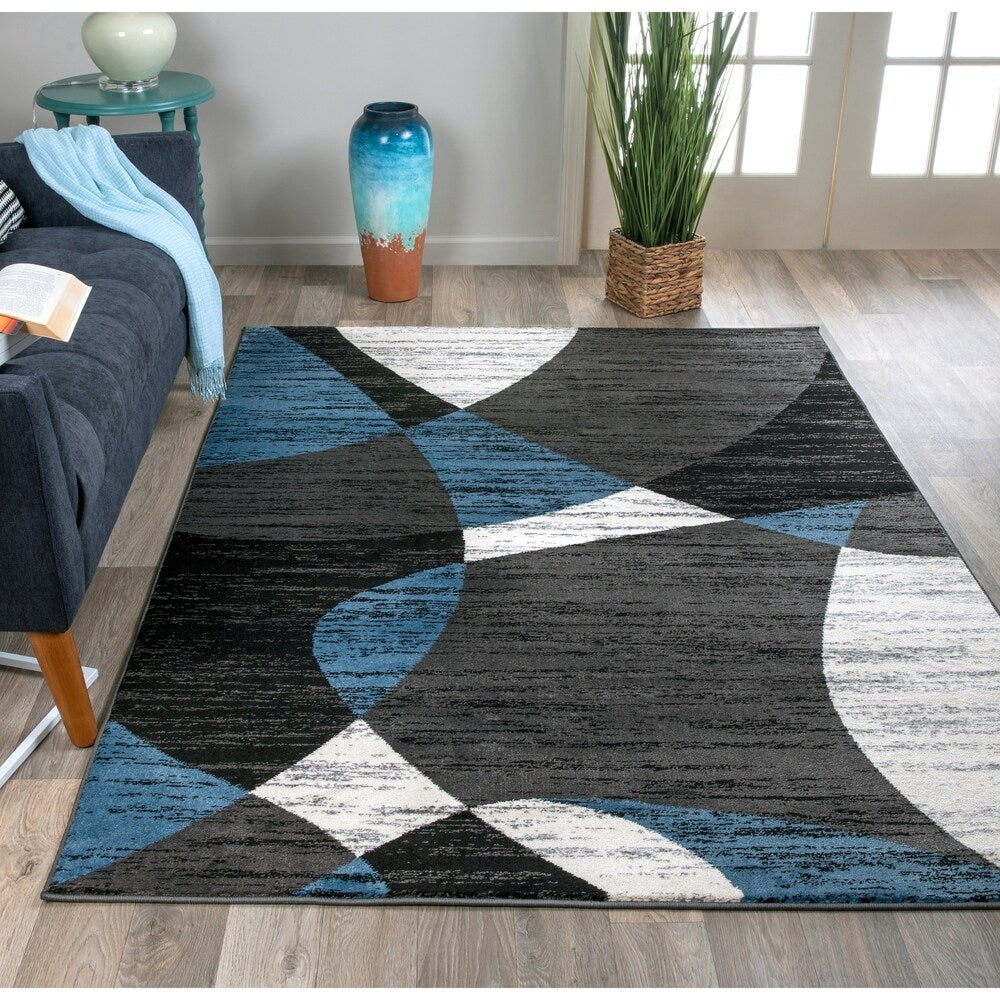 World Rug Gallery Modern Geometric Shapes Area Rug Blue - 5' x 7'