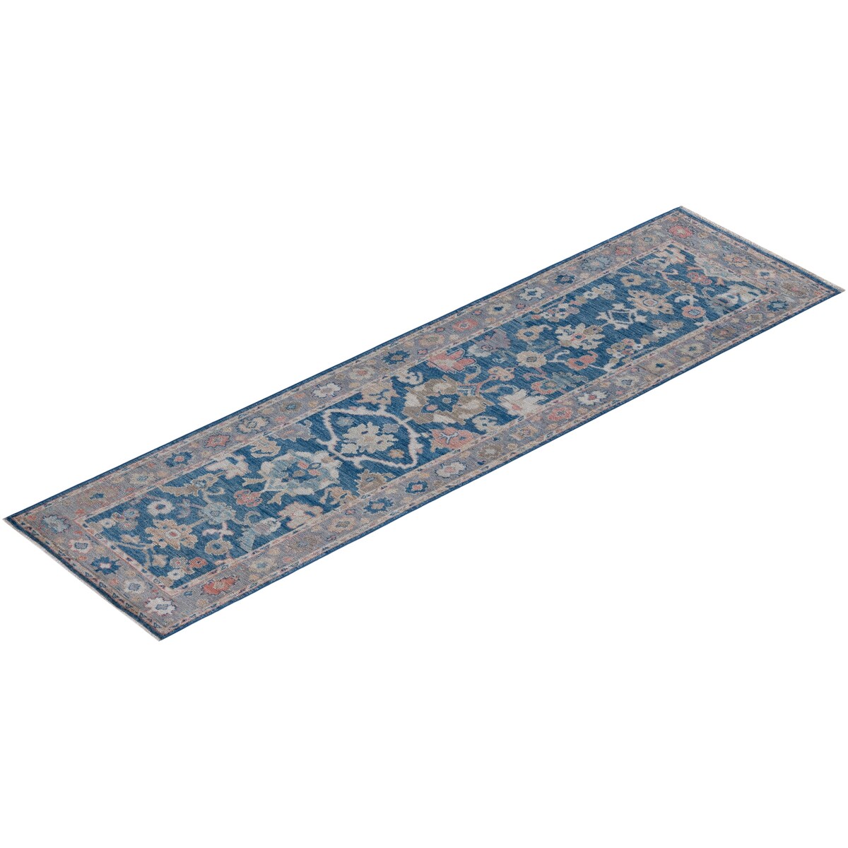 Overton Hand Knotted Wool Vintage Inspired Traditional Oushak Light Blue Runner Rug - 9' 8" X 2' 11"