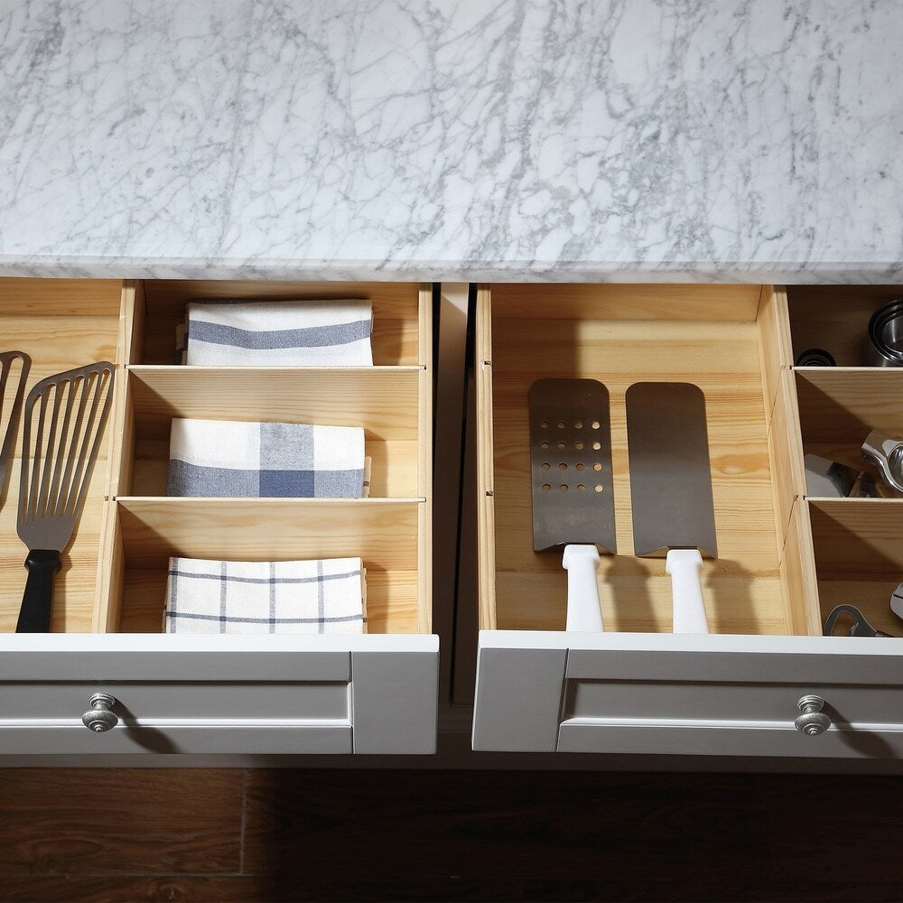 OVE Decors Archer 54 in.Soft White Kitchen Island with Carrara Marble Countertop with Drawers