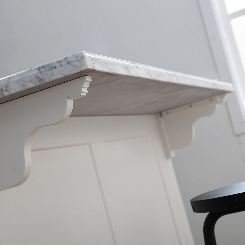OVE Decors Archer 54 in.Soft White Kitchen Island with Carrara Marble Countertop with Drawers