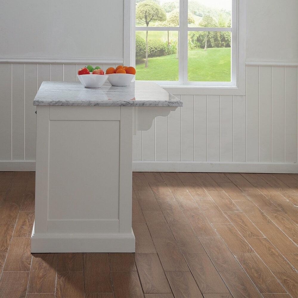 OVE Decors Archer 54 in.Soft White Kitchen Island with Carrara Marble Countertop with Drawers