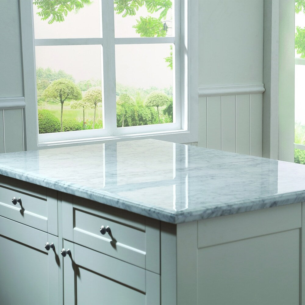 OVE Decors Archer 54 in.Soft White Kitchen Island with Carrara Marble Countertop with Drawers