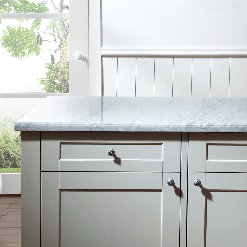 OVE Decors Archer 54 in.Soft White Kitchen Island with Carrara Marble Countertop with Drawers