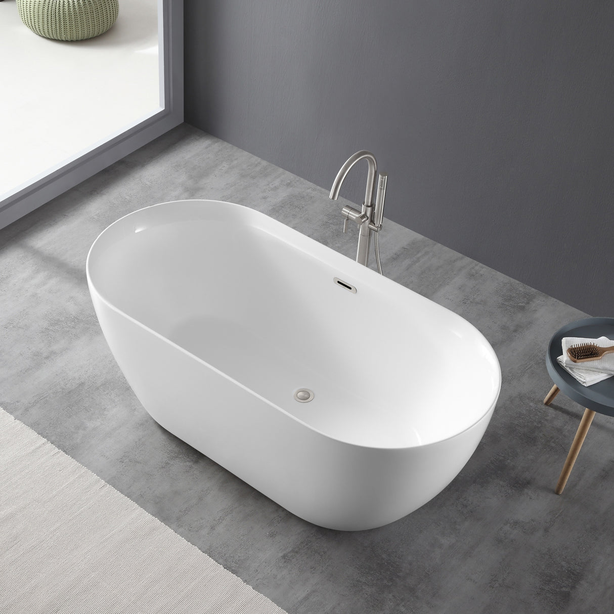 OVE Decors Ayago 59 in. Seamless White Acrylic Freestanding Oval Bathtub