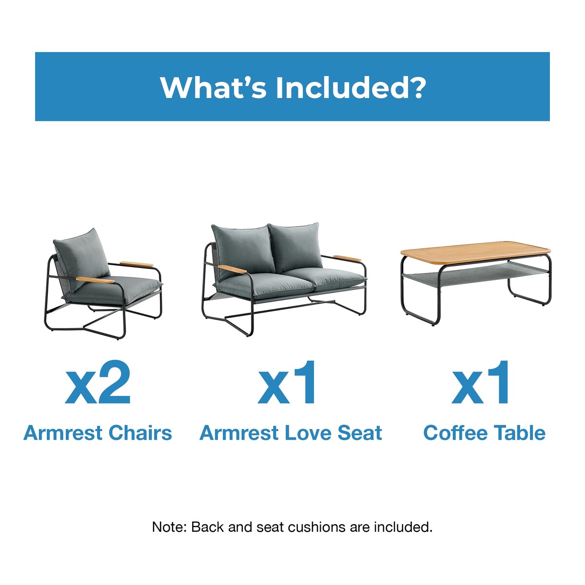 OVE Decors Barron 4-Piece Outdoor Patio Conversation Furniture Set