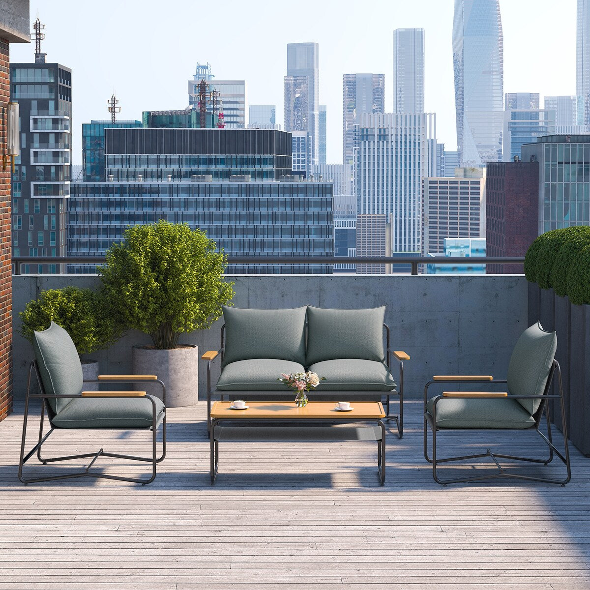OVE Decors Barron 4-Piece Outdoor Patio Conversation Furniture Set