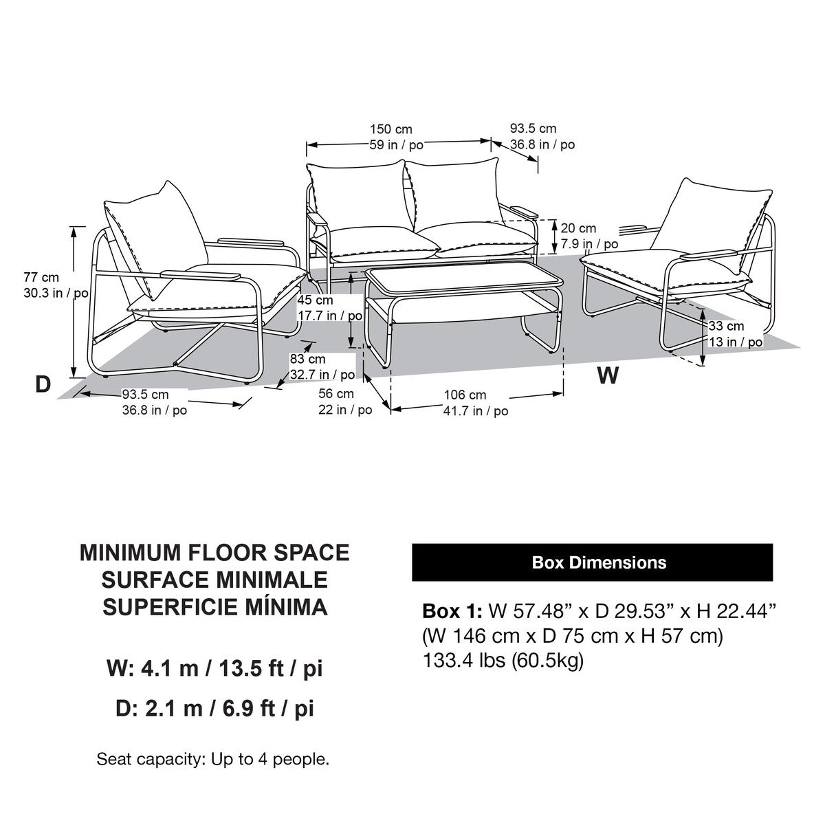 OVE Decors Barron 4-Piece Outdoor Patio Conversation Furniture Set