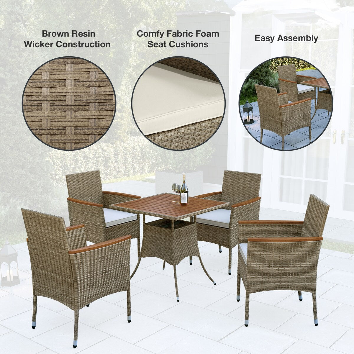 OVE Decors Mason 5-Piece Outdoor Patio Dining Furniture All-Weather Resistant Set