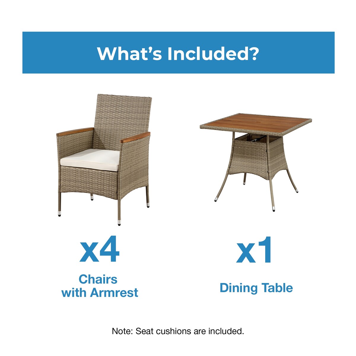 OVE Decors Mason 5-Piece Outdoor Patio Dining Furniture All-Weather Resistant Set