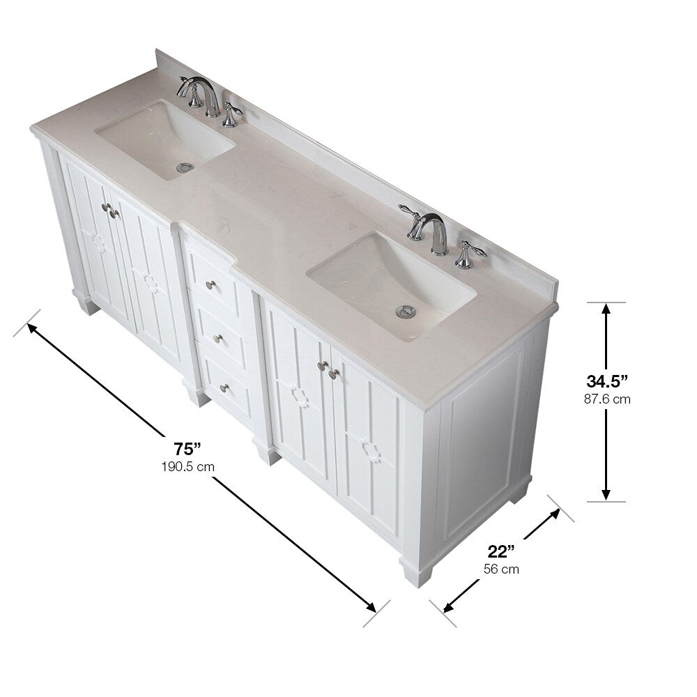 OVE Decors Positano White 75-inch Bathroom Vanity