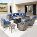 OVIOS 11 Pieces Outdoor Wicker Swivel Chair Set With Solar-Powered Coffee Table&Fire Pit