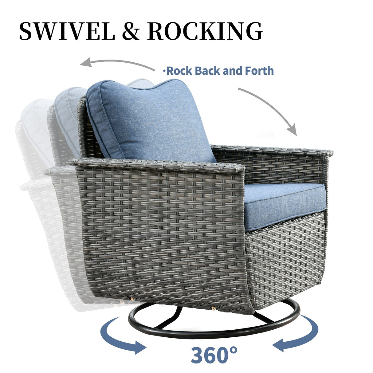 OVIOS 3-piece Pet-Friendly Patio Furniture Swivel Chairs Wicker Set