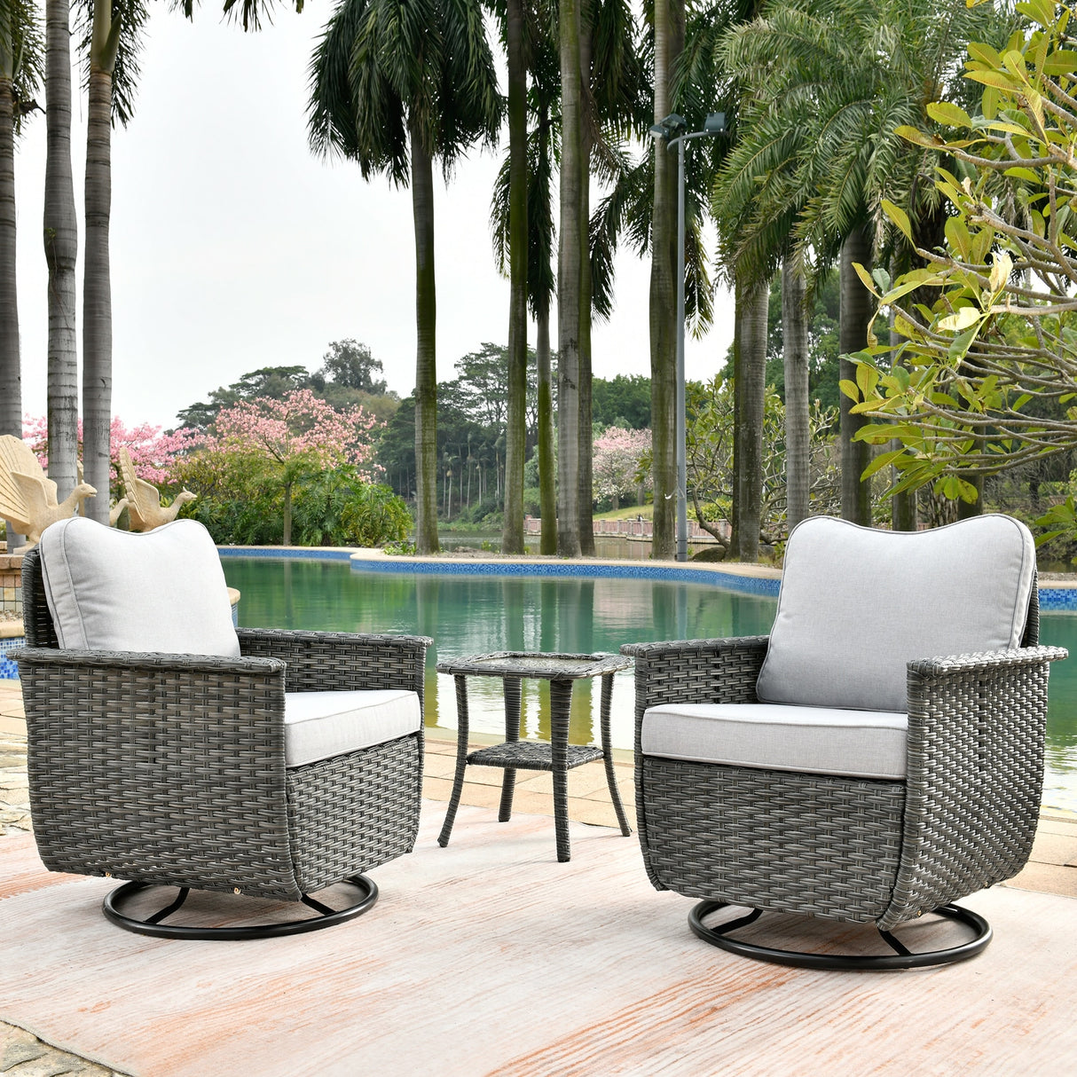 OVIOS 3-piece Pet-Friendly Patio Furniture Swivel Chairs Wicker Set