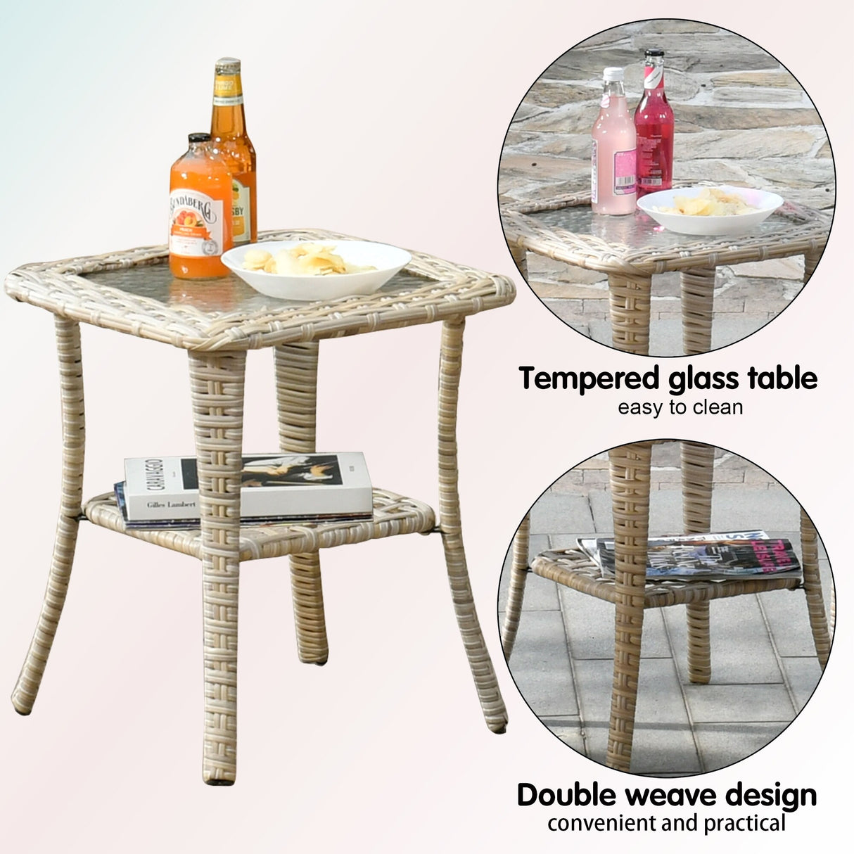 OVIOS 3-piece Pet-Friendly Patio Furniture Swivel Chairs Wicker Set