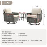 OVIOS 3-piece Pet-Friendly Patio Furniture Swivel Chairs Wicker Set