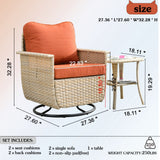 OVIOS 3-piece Pet-Friendly Patio Furniture Swivel Chairs Wicker Set
