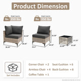 OVIOS 7 Pieces Outdoor Wicker Furniture Set With Solar-Powered Coffee Table