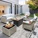 OVIOS 7 Pieces Outdoor Wicker Furniture Set With Solar-Powered Coffee Table&Fire Pit
