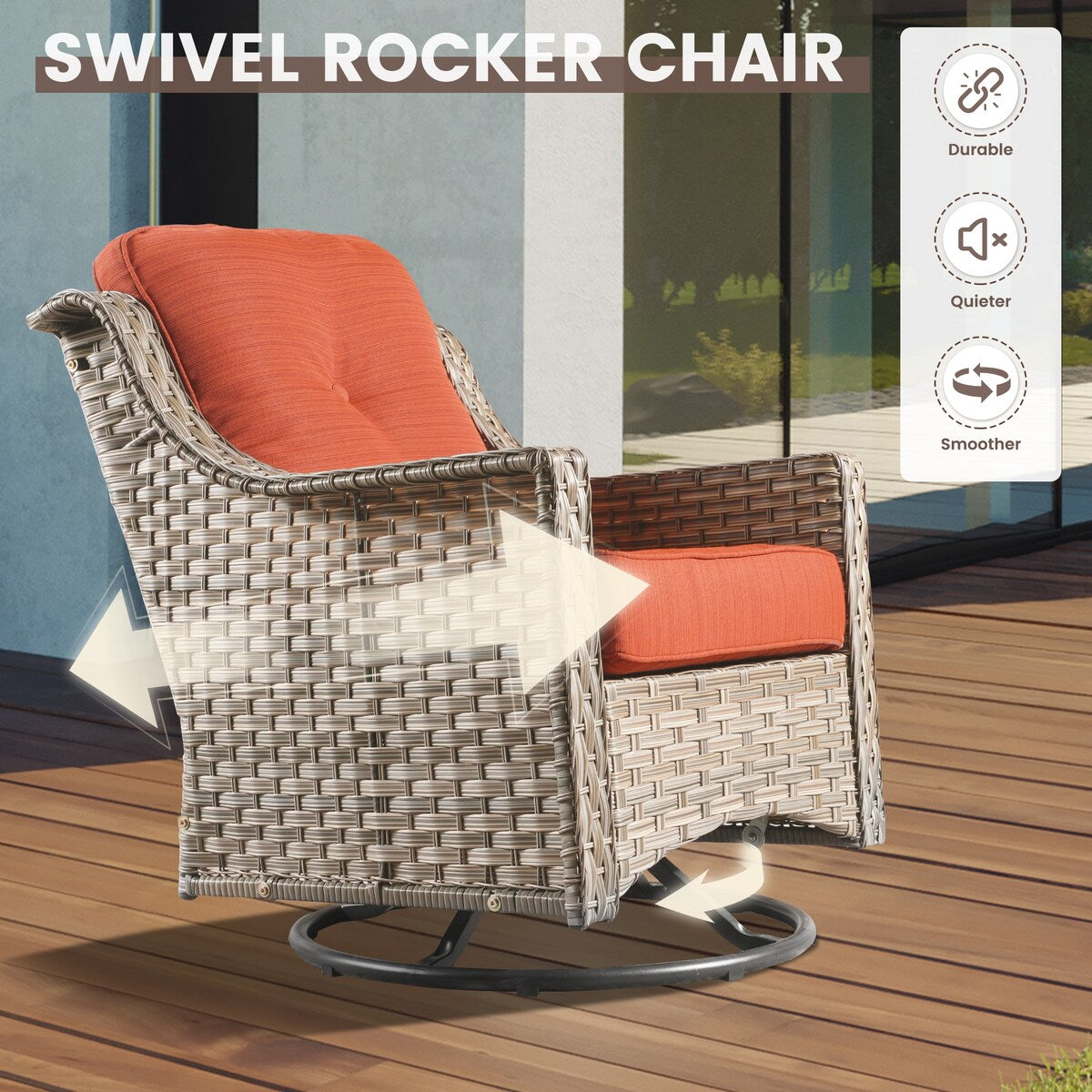 OVIOS 7 Pieces Outdoor Wicker Furniture Set With Solar-Powered Coffee Table&Fire Pit