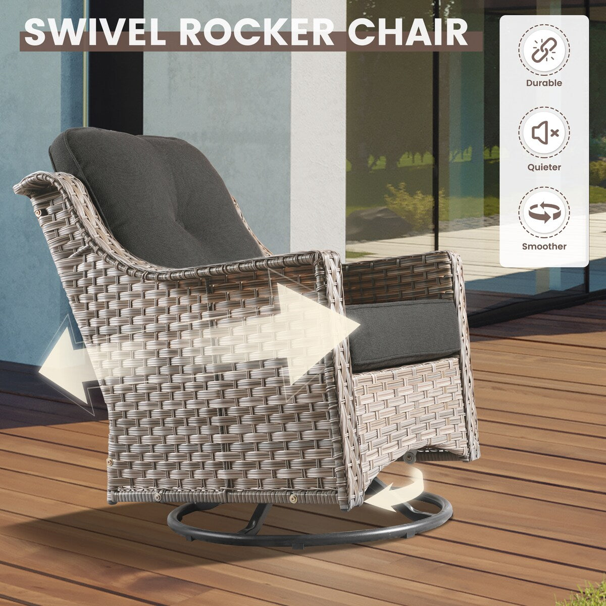 OVIOS 7 Pieces Outdoor Wicker Furniture Set With Solar-Powered Coffee Table&Fire Pit