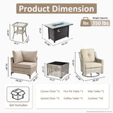 OVIOS 7 Pieces Outdoor Wicker Furniture Set With Solar-Powered Coffee Table&Fire Pit
